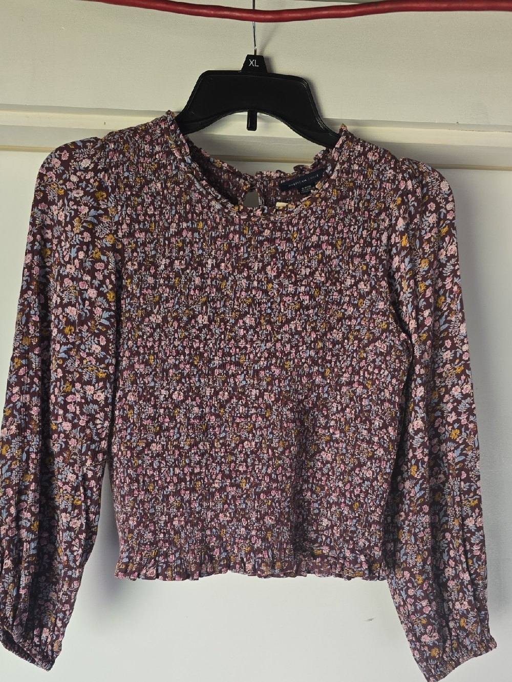 American Eagle Smocked Floral Long-Sleeve Top - Pink Floral